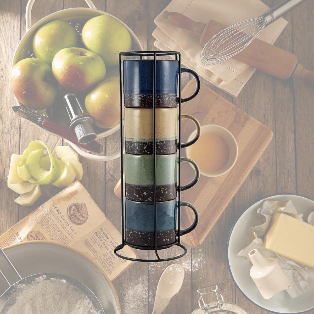 Picture of Marcelle W03M177-1 4 Piece 14 oz Stackable Mug with Stand - Multi Color