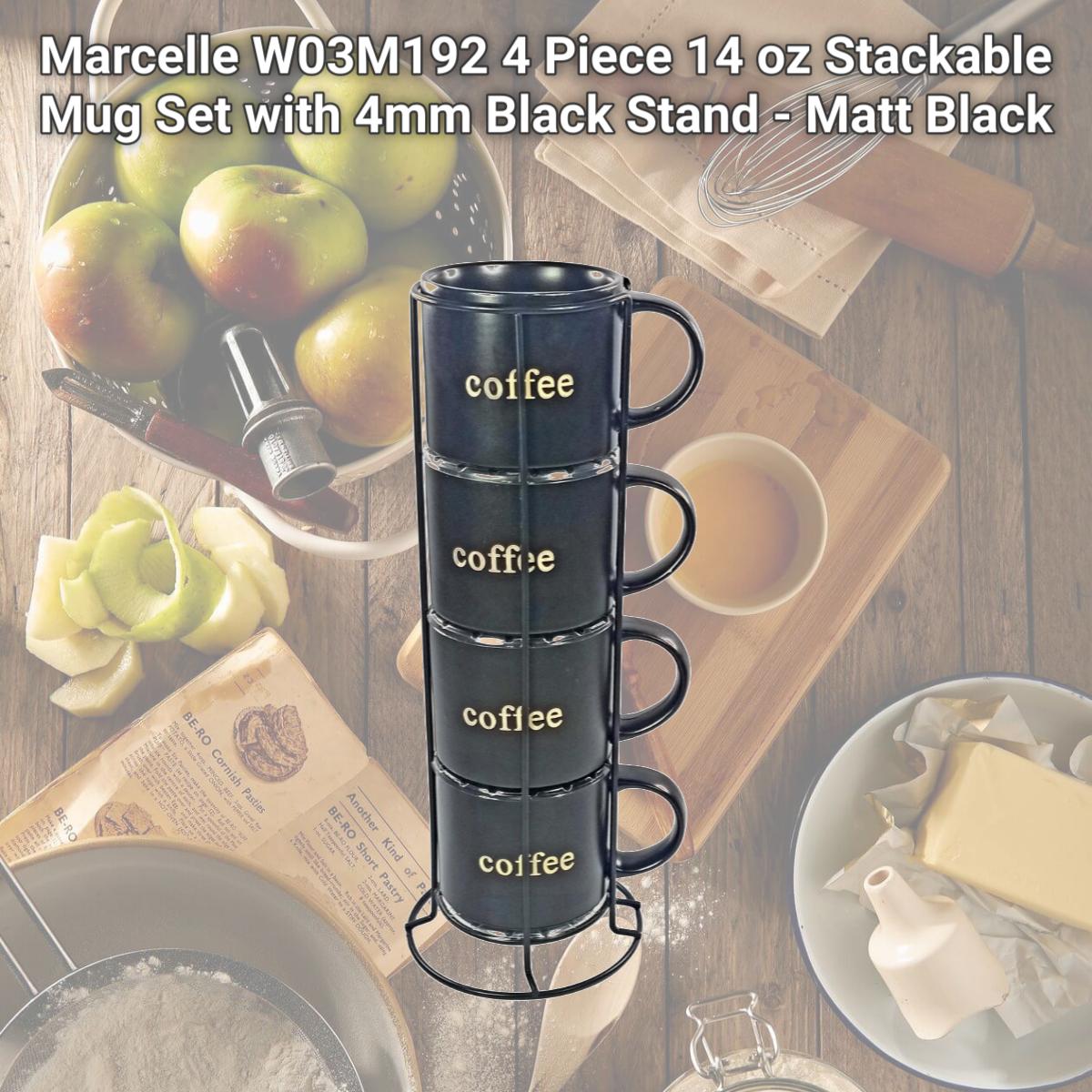 Picture of Marcelle W03M192 4 Piece 14 oz Stackable Mug Set with 4mm Black Stand - Matt Black