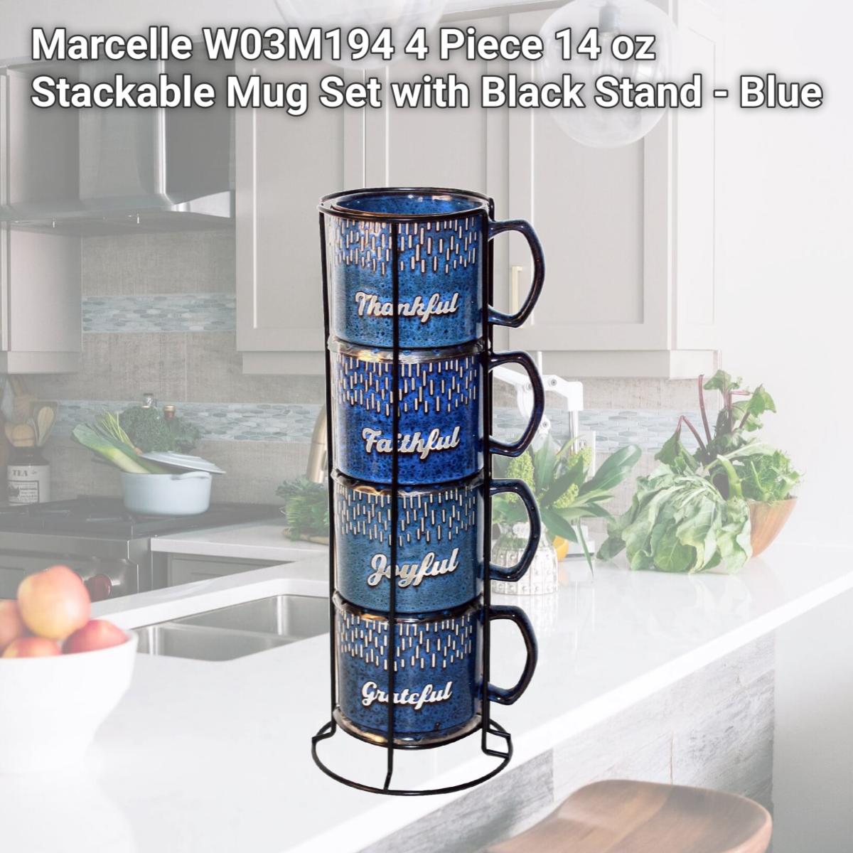 Picture of Marcelle W03M194 4 Piece 14 oz Stackable Mug Set with Black Stand - Blue