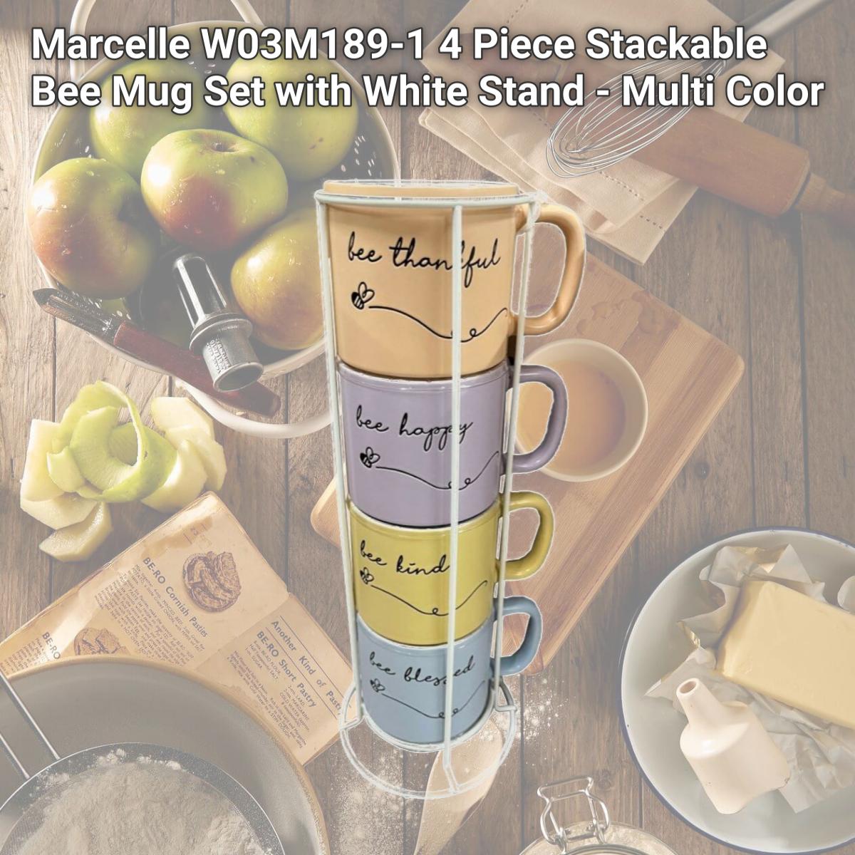 Picture of Marcelle W03M189-1 4 Piece Stackable Bee Mug Set with White Stand - Multi Color