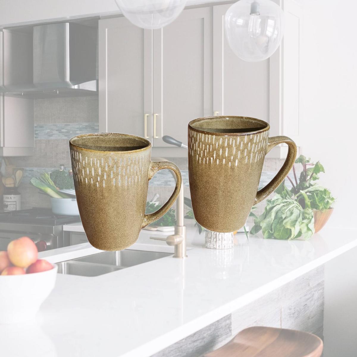 Picture of Marcelle W03M201-BR 2 Piece 22 oz Reactive Glaze Mug Set - Brown