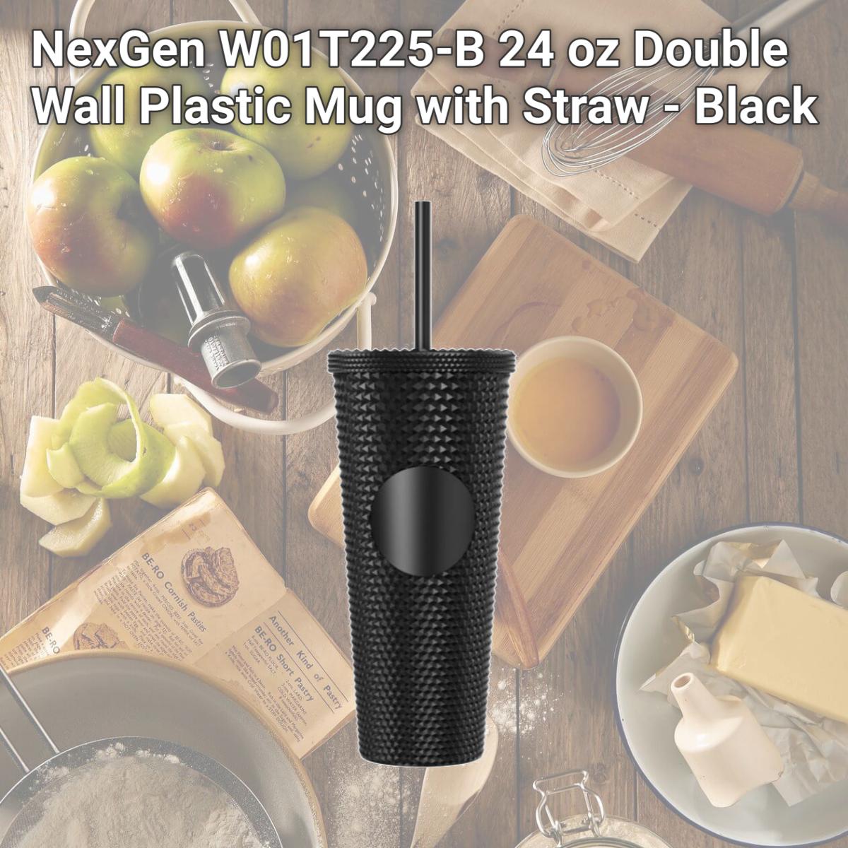 Picture of NexGen W01T225-B 24 oz Double Wall Plastic Mug with Straw - Black
