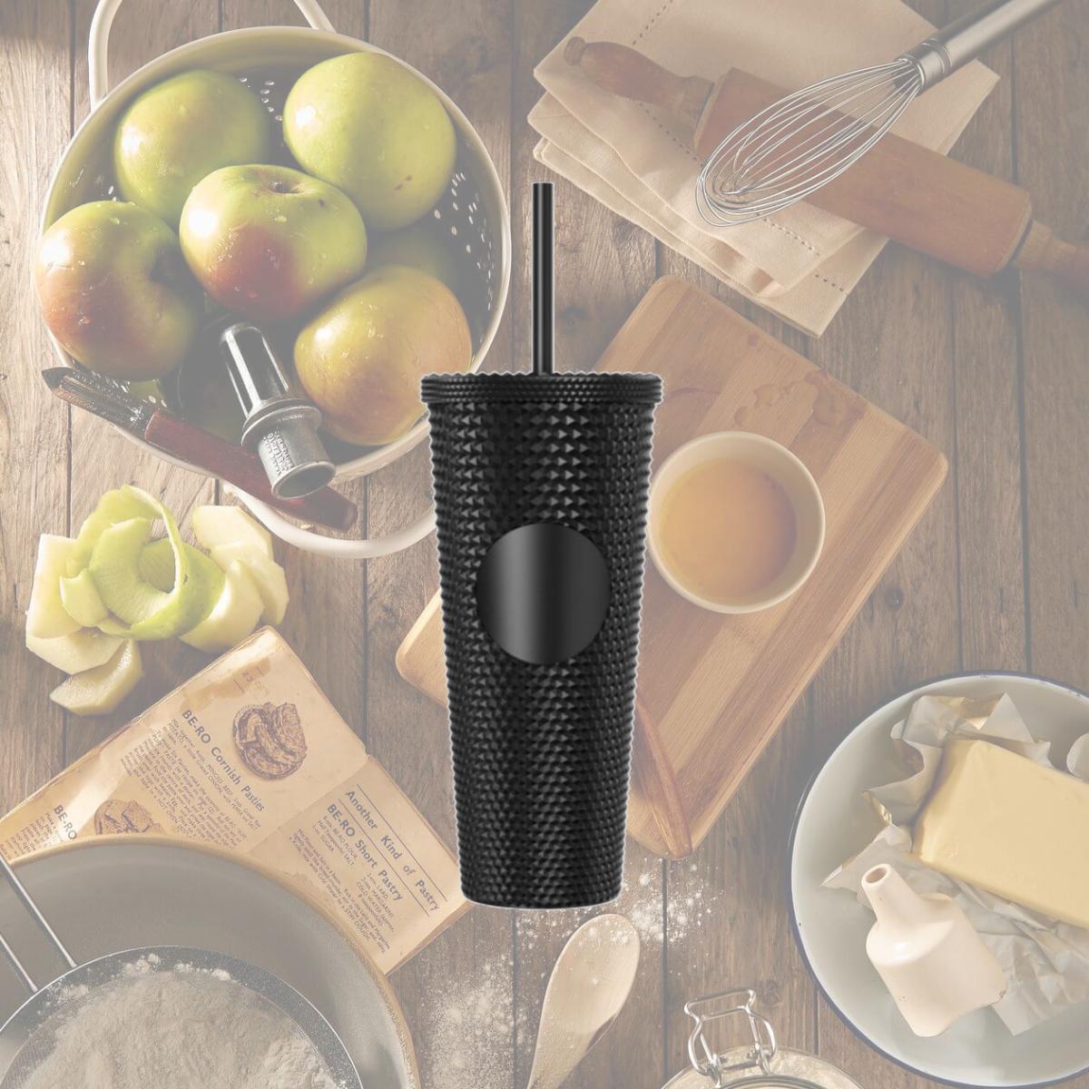 Picture of NexGen W01T225-B 24 oz Double Wall Plastic Mug with Straw - Black
