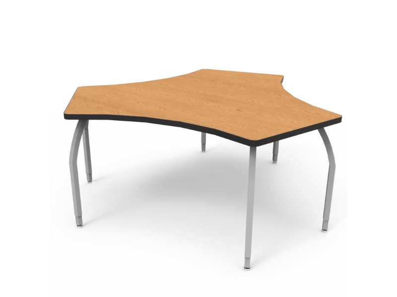 Elo Connect 4 Desk, Bannister Oak Laminate & Banding With 3 Adjustable Smooth Silver Legs - 26-31 X 36 X 24 In.