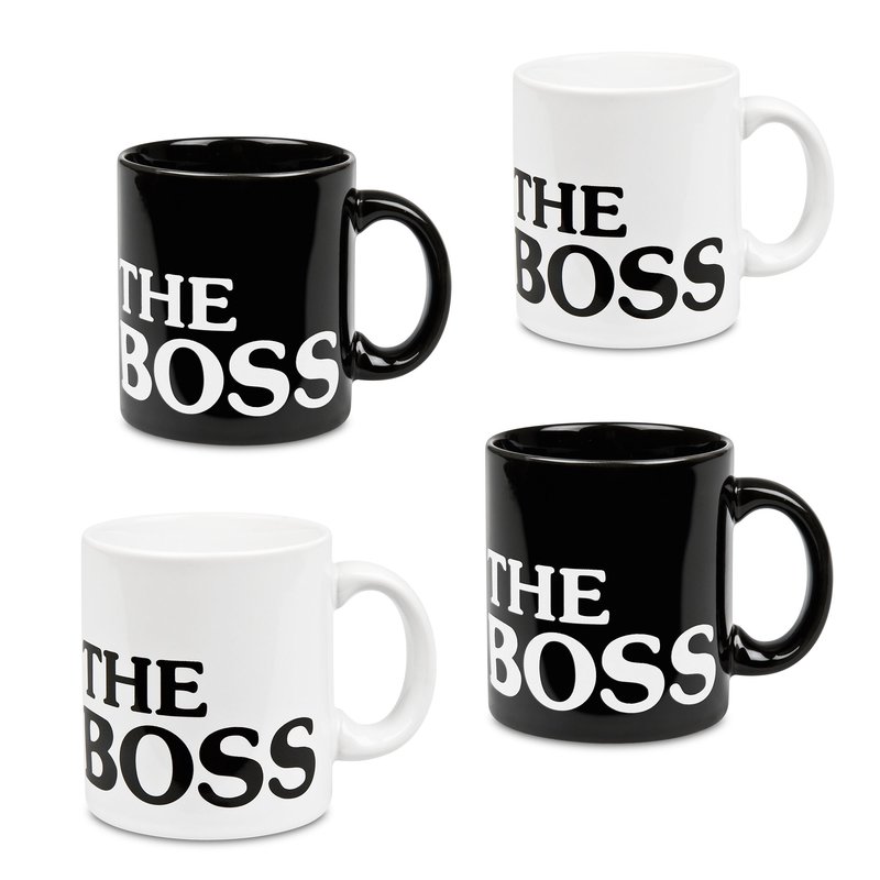 01 S 6mg 8182 The Boss Mugs, Black & White - Set Of 6