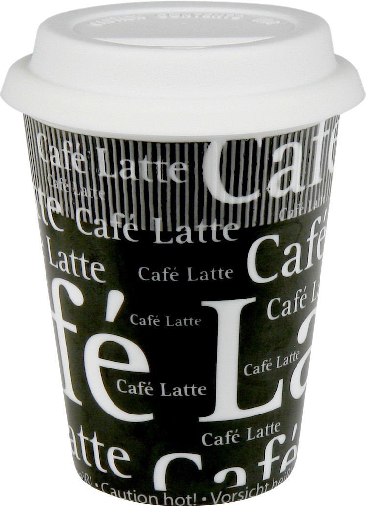 44 5 162 4947 Cafe Latte Writing On Travel Mugs, Black & White - Set Of 4