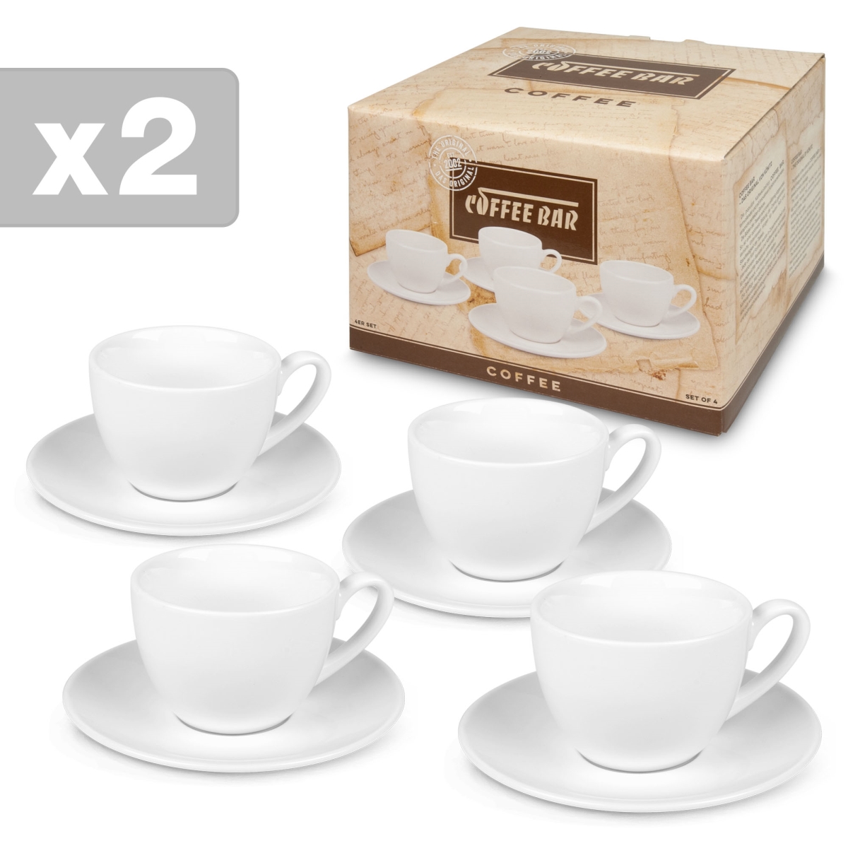 27 5 A08 0001 No-8a Writing On Black Coffee Cups & Saucers, Gift Boxed- Set Of 4