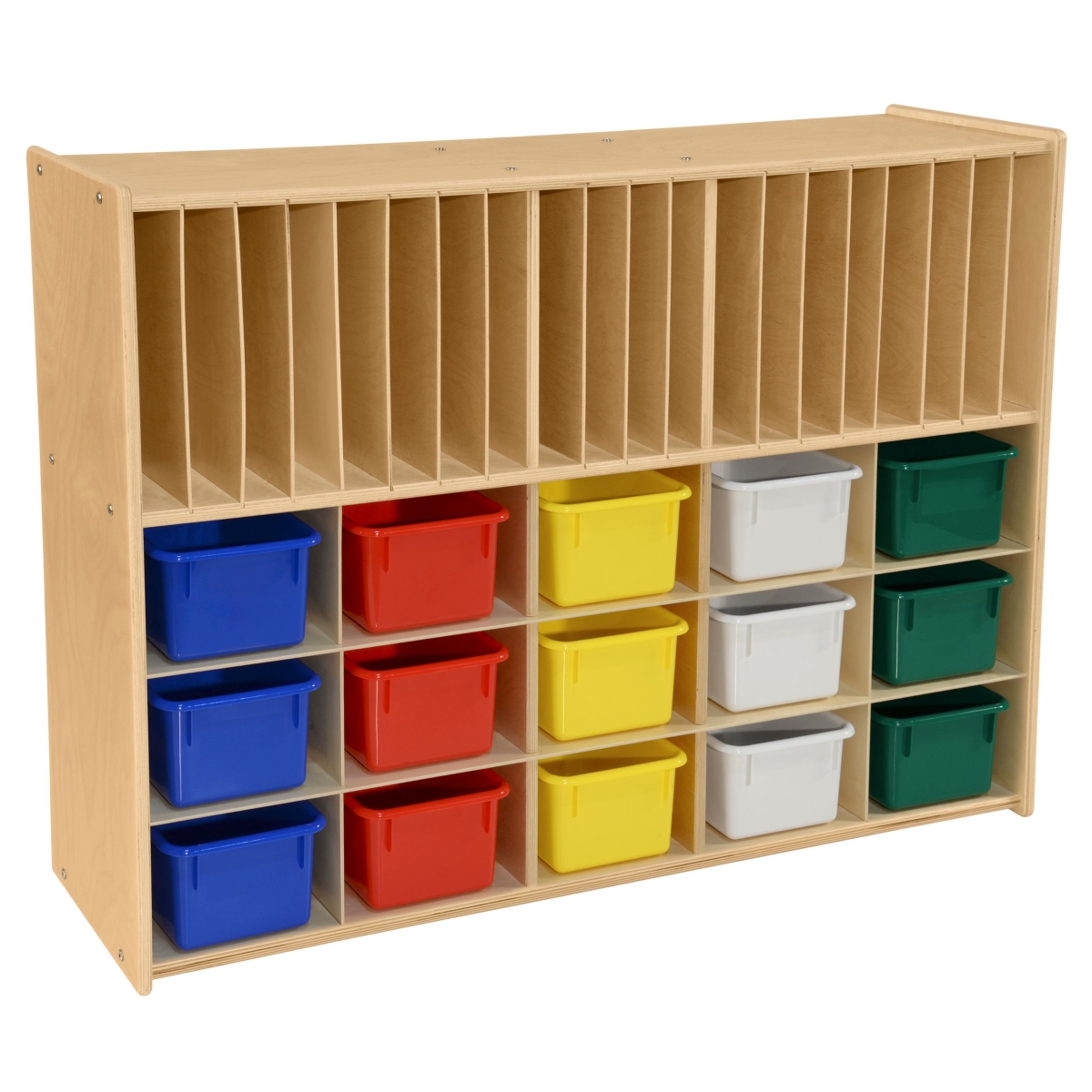 C990326f-at 15 Assorted Bin Cubby Storage With Paper Slots - Assembled