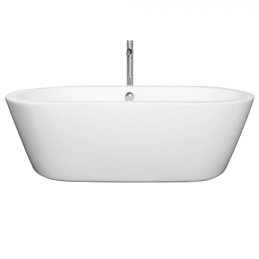 71 In. Center Drain Soaking Tub In White With Floor Mounted Faucet In Chrome