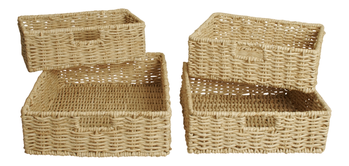 70017a Woven Seagrass Storage Baskets, Natural - Set Of 4
