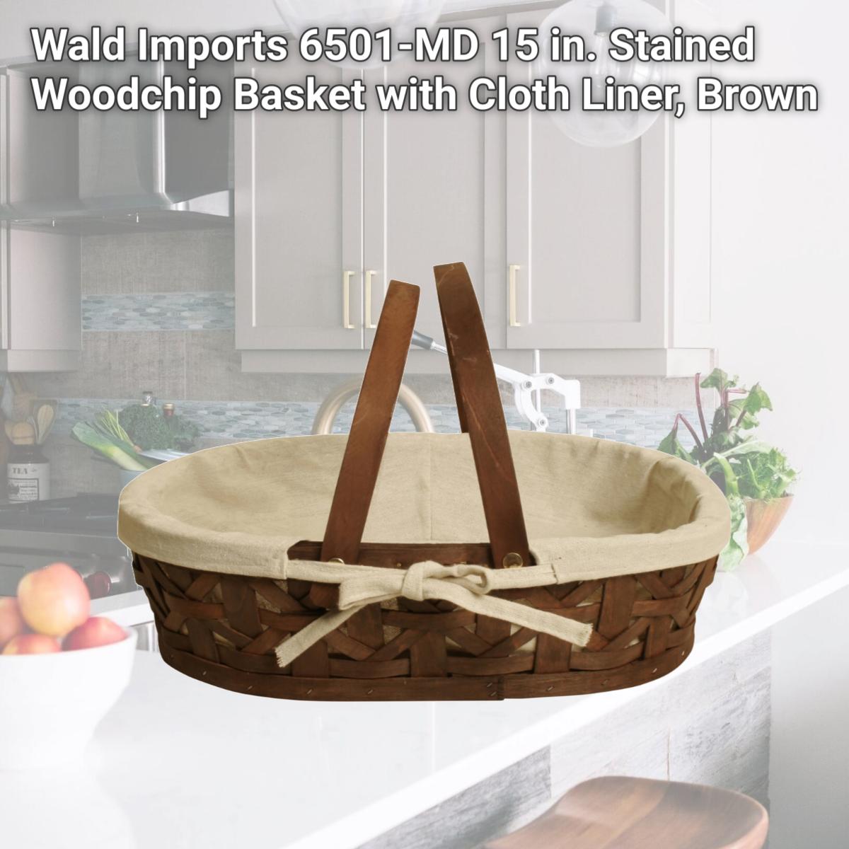 Picture of Wald Imports 6501-MD 15 in. Stained Woodchip Basket with Cloth Liner, Brown