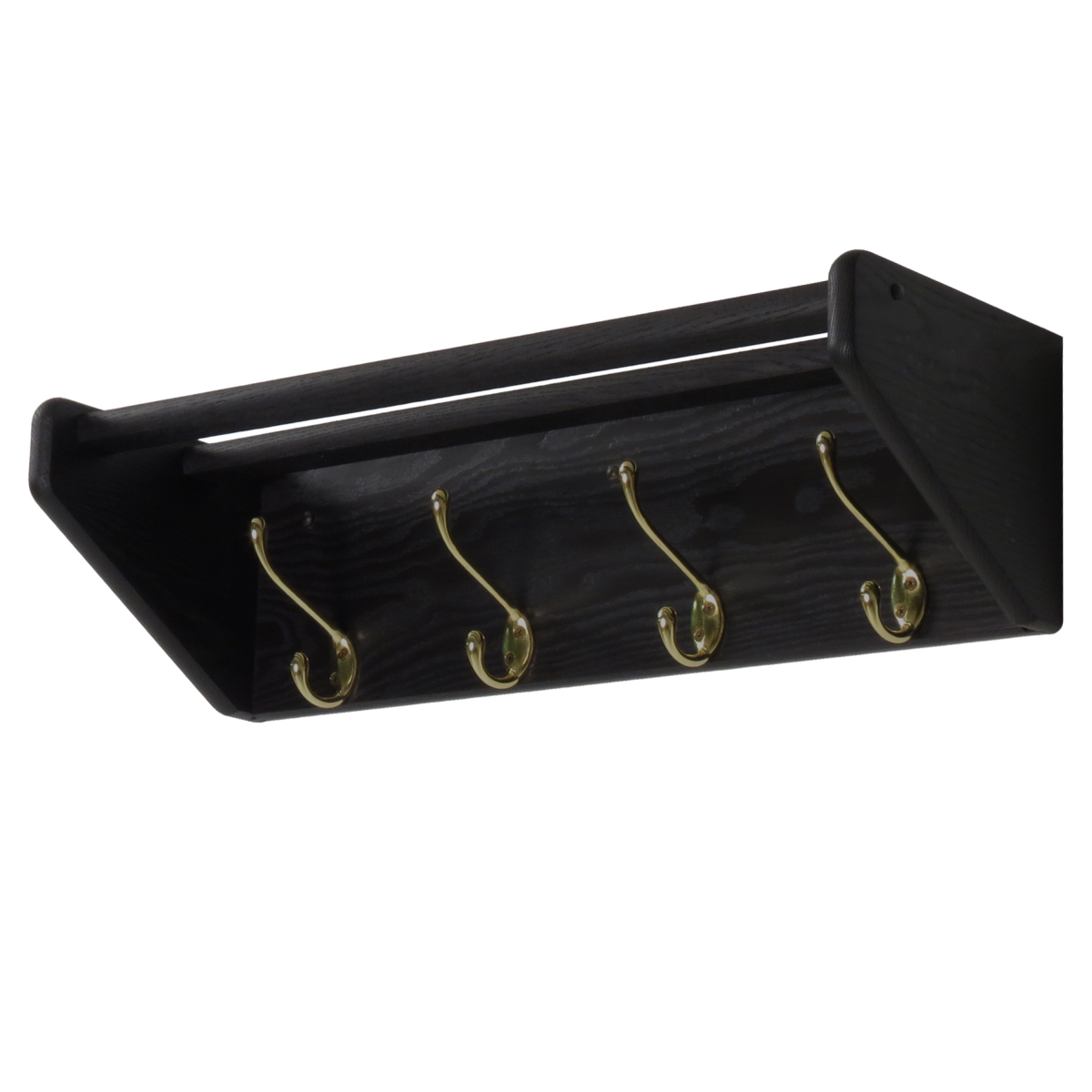 24hcrbk 4 Hook Shelf, Brass Hooks - Black