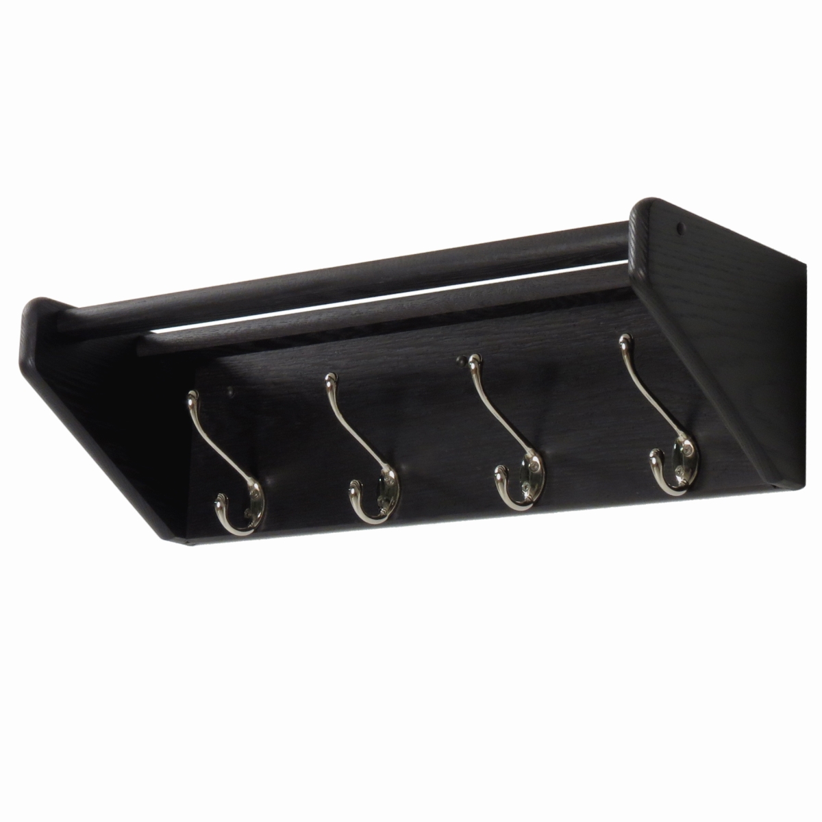 24hcrnbk 4 Hook Shelf, Nickel Hooks - Black