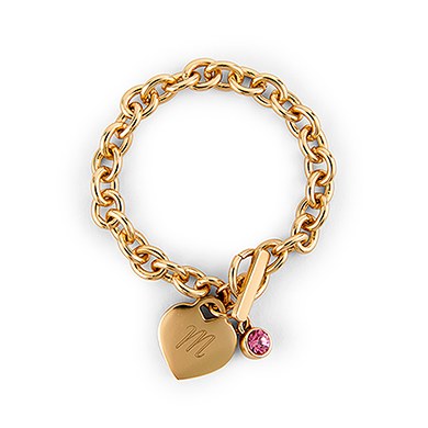 4450-55-4451-29 Matte Gold Toggle Charm Bracelet With Gemstone Charm, Aquamarine