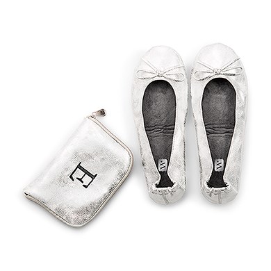7043-77 Foldable Flats Pocket Shoes, Silver - Large