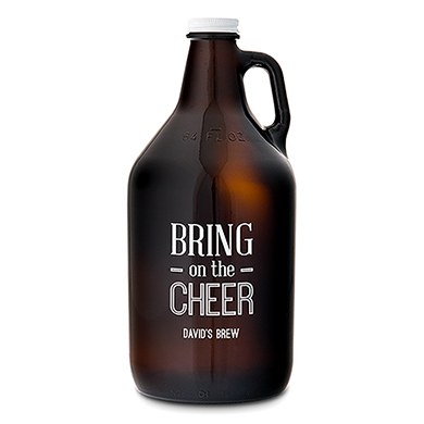 9886-26-8485-147 Personalized Glass Beer Growler Bring On The Cheer Print