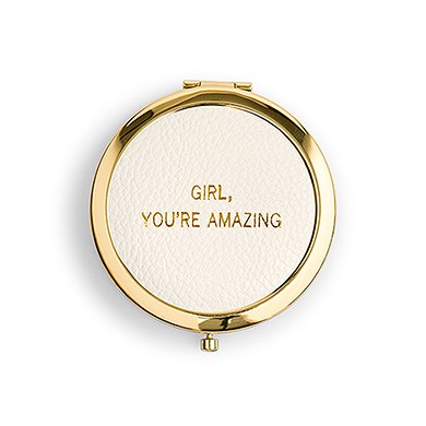 4452-77-4491-08-d01 Youre Amazing Emboss Faux Leather Compact Mirror - Silver White