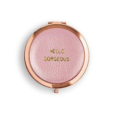 4452-56-4491-08-d02 Hello Gorgeous Emboss Faux Leather Compact Mirror - Rose Gold White
