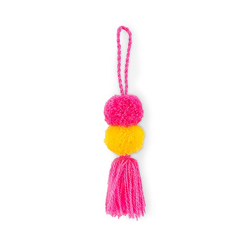 4652 Small Pom Pom Tassel For Tote Bag, Hot Pink & Yellow