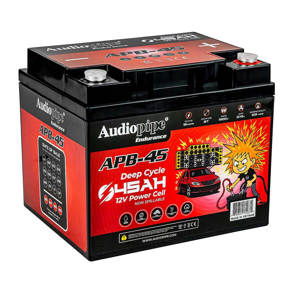 APB45 12V AGM Deep Cycle Power Cell Battery - 45Ah