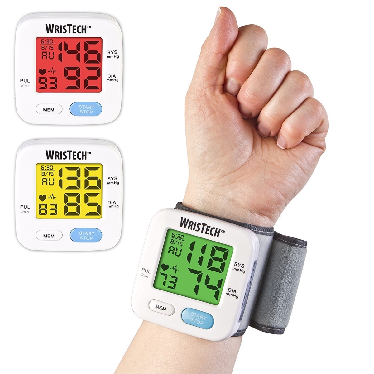Jb7608 Wristech Blood Pressure Monitor With Adjustable Wrist Cuff Color Changing Lcd Monitor