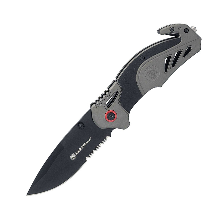 1100038 8 & 3.3 In. Smith & Wesson High Carbon Stainless Steel Folding Knife With Drop Point Serrated Blade