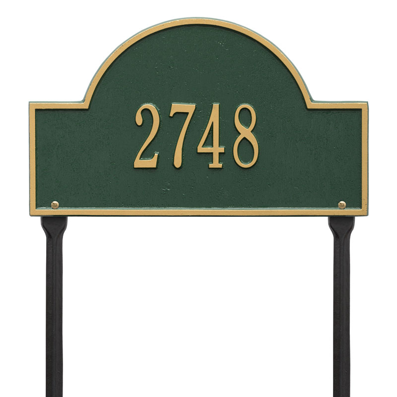 1105gg Standard Lawn One Line Arch Marker Address Plaque, Green & Gold