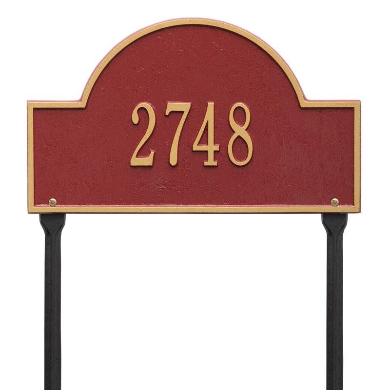 1105rg Standard Lawn One Line Arch Marker Address Plaque, Red & Gold