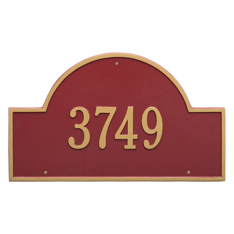 1001rg Estate Wall One Line Arch Marker Address Plaque, Red & Gold
