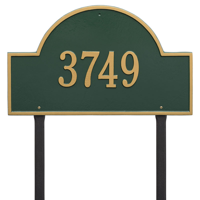 1101gg Estate Lawn One Line Arch Marker Address Plaque, Green & Gold