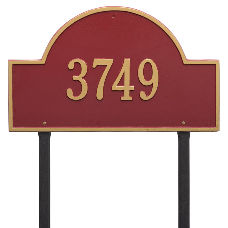 1101rg Estate Lawn One Line Arch Marker Address Plaque, Red & Gold