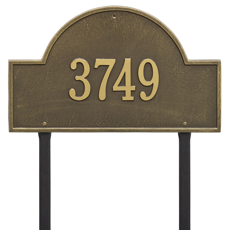 1101ab Estate Lawn One Line Arch Marker Address Plaque, Antique Brass