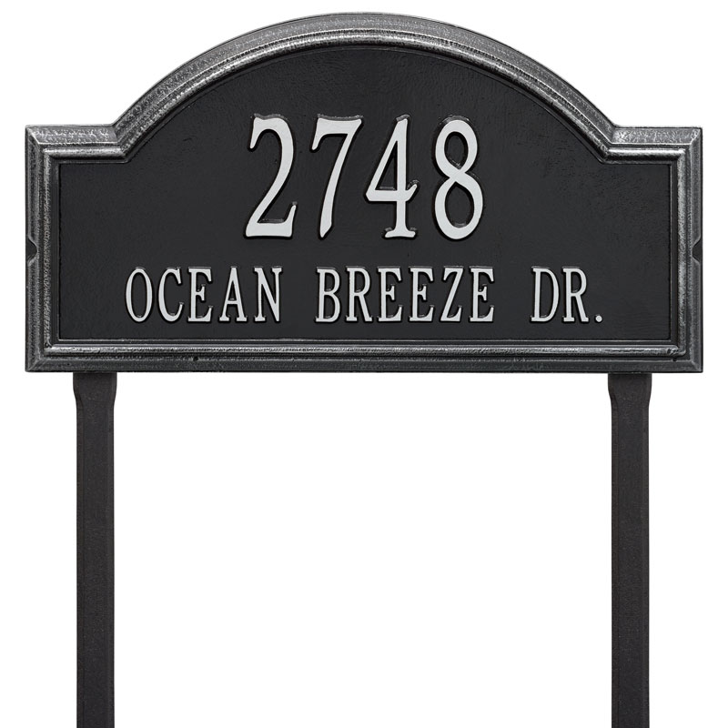 1311bs Estate Lawn Two Line Providence Arch Address Plaque, Black & Silver