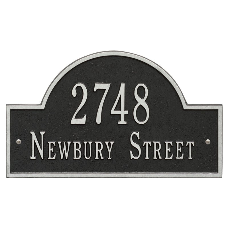 1004bs Standard Wall Two Line Arch Marker Address Plaque, Black & Silver