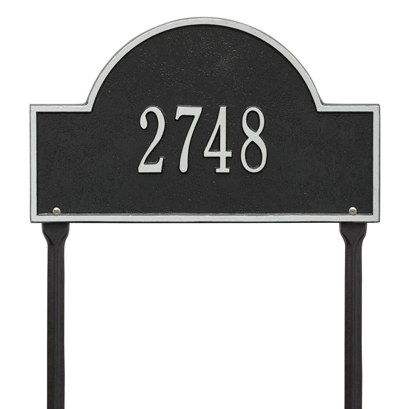 1105bs Standard Lawn One Line Arch Marker Address Plaque, Black & Silver