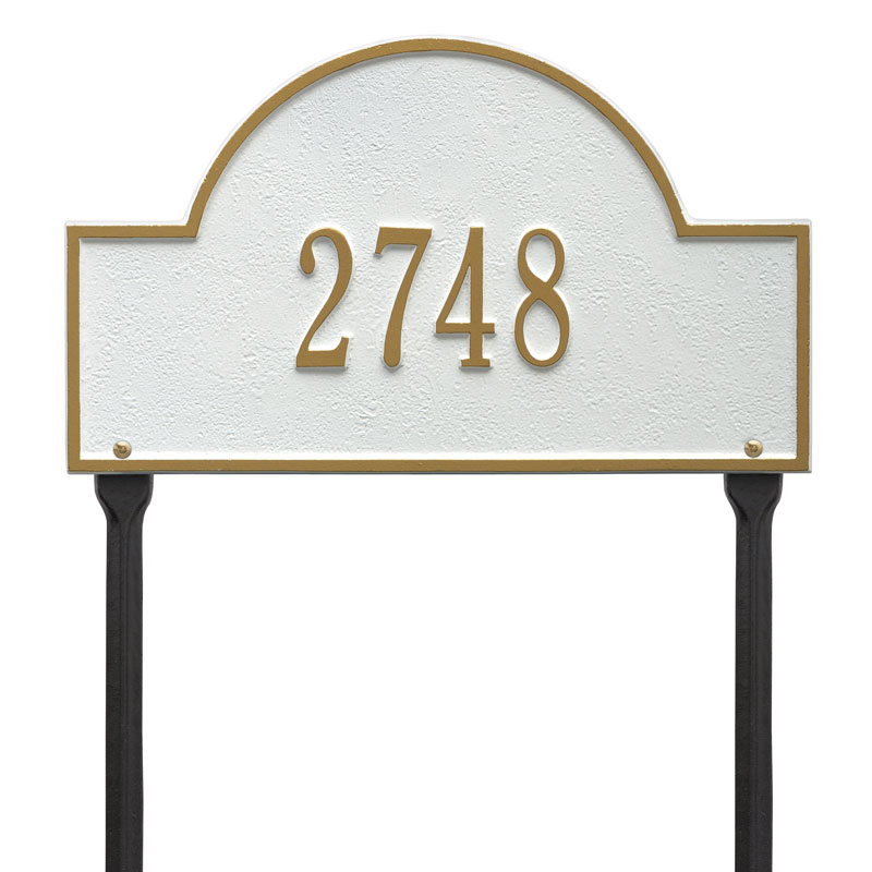 1105wg Standard Lawn One Line Arch Marker Address Plaque, White & Gold