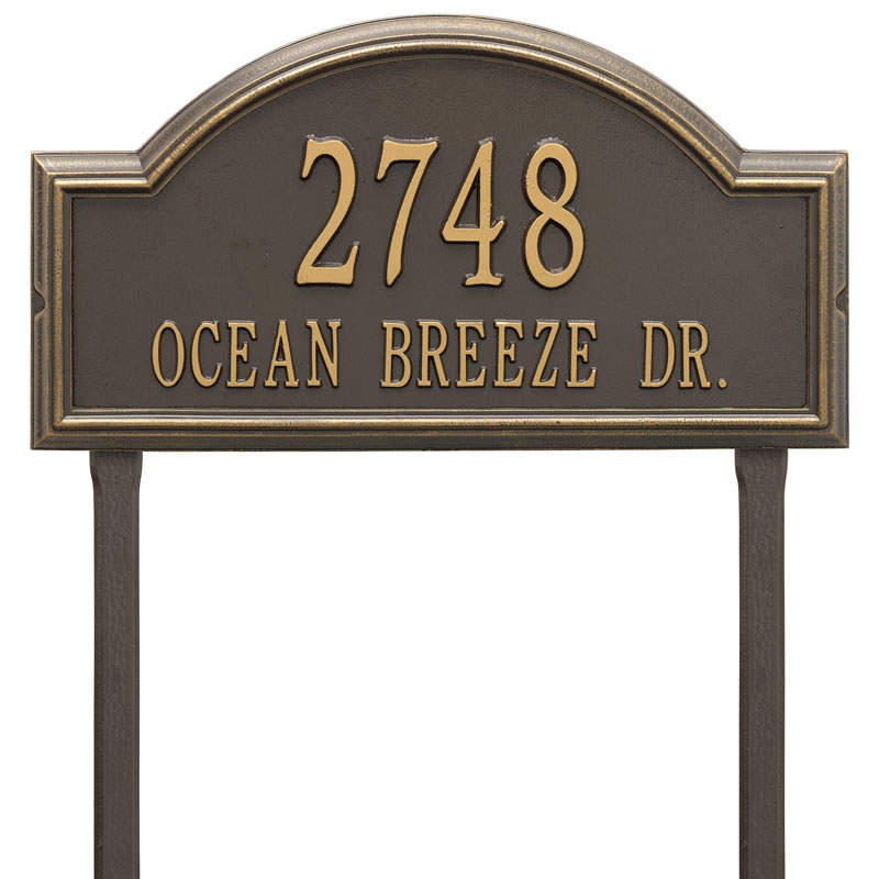 1311og Estate Lawn Two Line Providence Arch Address Plaque, Bronze & Gold