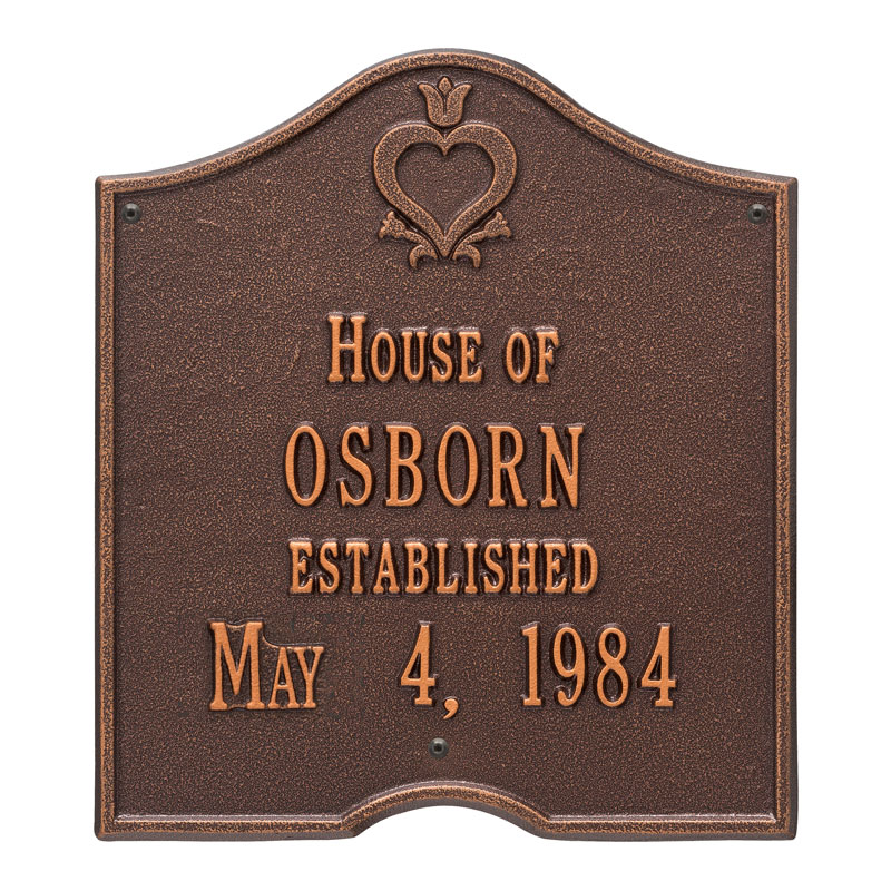 2204AC Standard Wall Two Line Pennsylvania Dutch Anniversary Address Plaque, Antique Copper