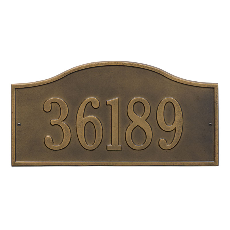 1119ab Grand Wall One Line Rolling Hills Address Plaque, Antique Brass