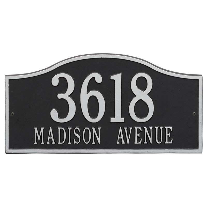 1117bs Grand Wall Two Line Rolling Hills Address Plaque, Black & Silver
