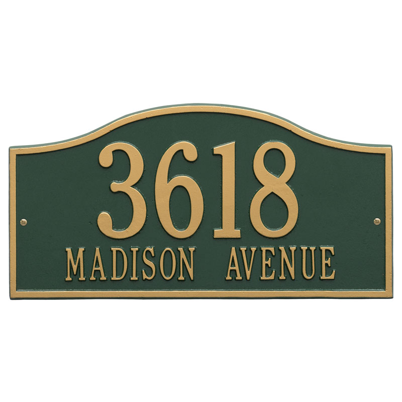 1117gg Grand Wall Two Line Rolling Hills Address Plaque, Green & Gold