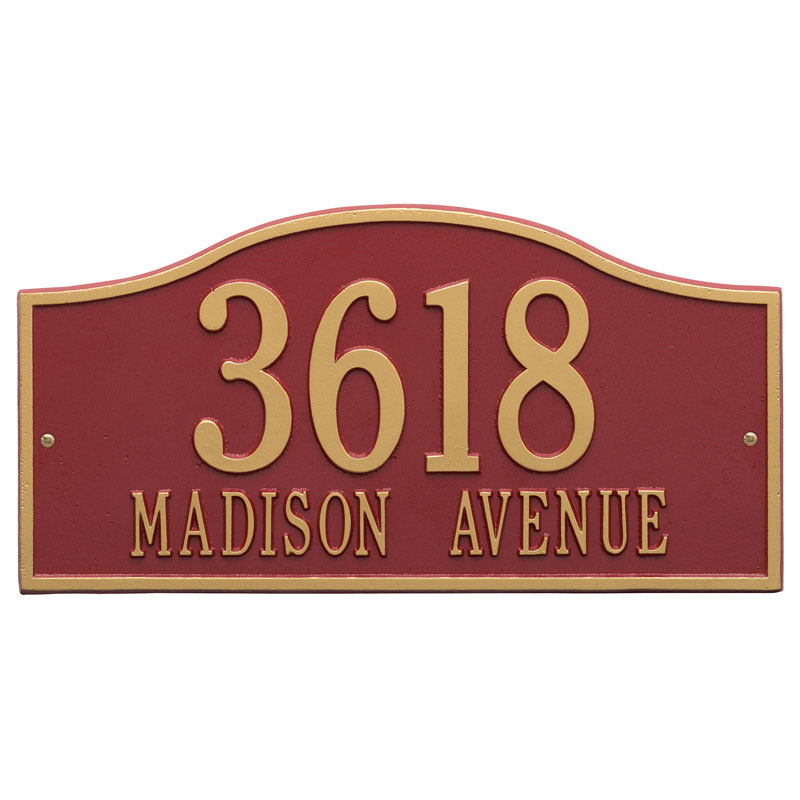 1117rg Grand Wall Two Line Rolling Hills Address Plaque, Red & Gold