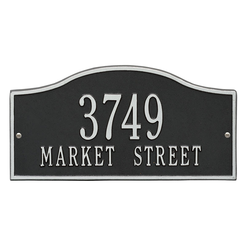1118bs Standard Wall Two Line Rolling Hills Address Plaque, Black & Silver
