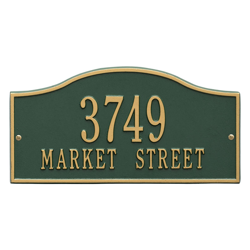 1118gg Standard Wall Two Line Rolling Hills Address Plaque, Green & Gold