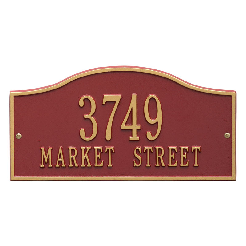 1118rg Standard Wall Two Line Rolling Hills Address Plaque, Red & Gold