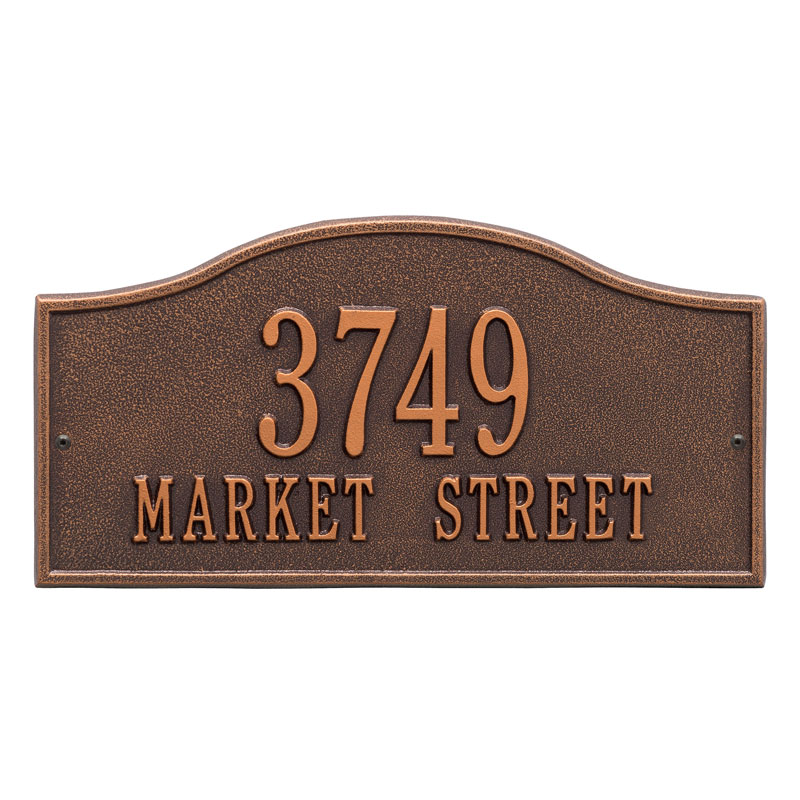 1118ac Standard Wall Two Line Rolling Hills Address Plaque, Antique Copper