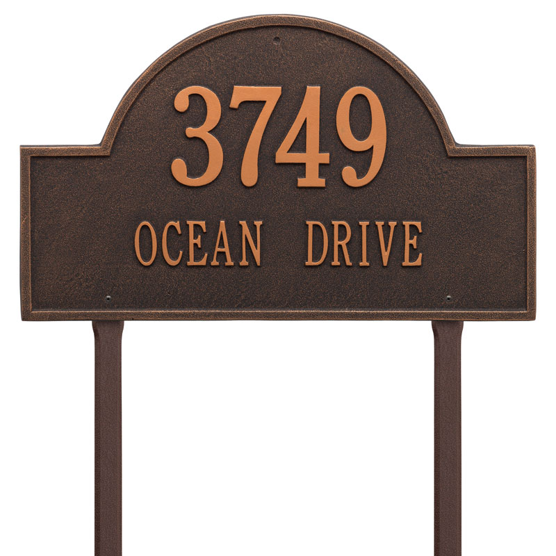 1102ob Estate Lawn Two Line Arch Marker Address Plaque, Oil Rubbed Bronze