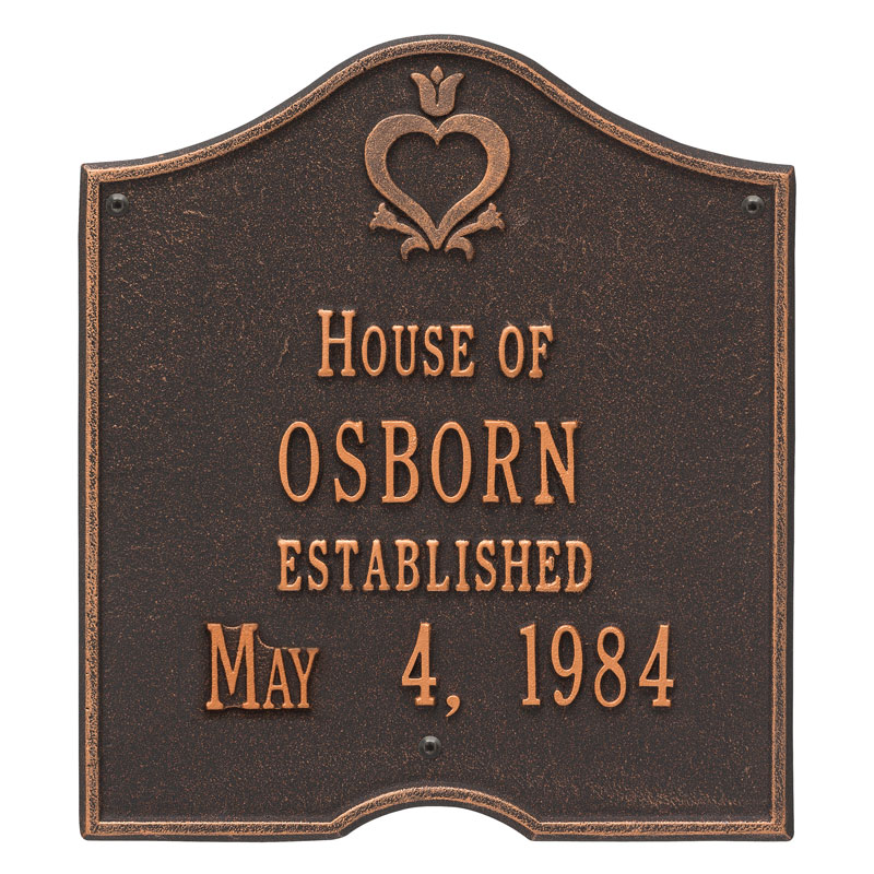 2204OB Standard Wall Two Line Pennsylvania Dutch Anniversary Address Plaque, Oil Rubbed Bronze