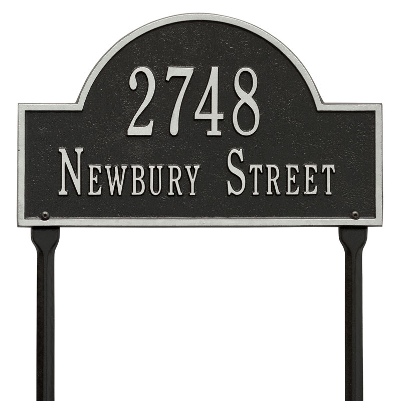 1106bs Standard Lawn Two Line Arch Marker Address Plaque, Black & Silver