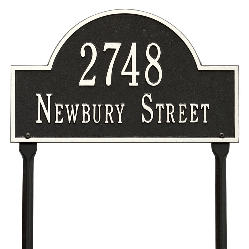 1106bw Standard Lawn Two Line Arch Marker Address Plaque, Black & White